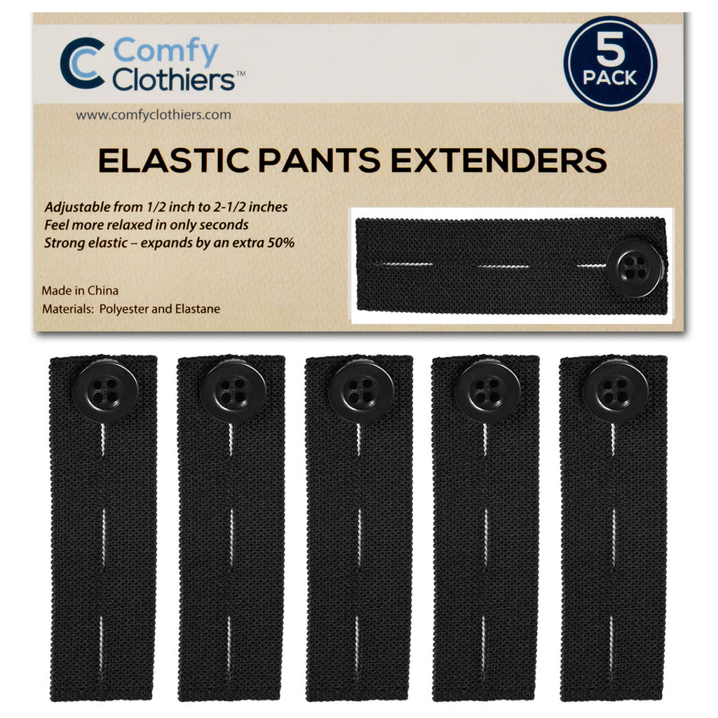 Flex Button Pant Extender 5-Pack - Adds 1-2 Inches, Super Sturdy with a  Little Stretch (Black) 